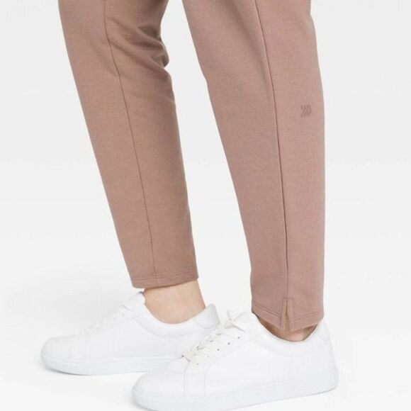 All in Motion Women's High-Rise French Terry Butter Wash Tapered Pants Taupe - Picture 4 of 7